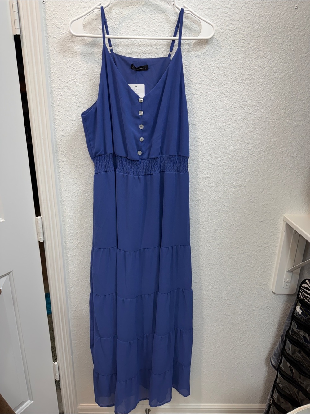 PRETTYGARDEN Blue Spaghetti Strap Maxi Dress with Button Front